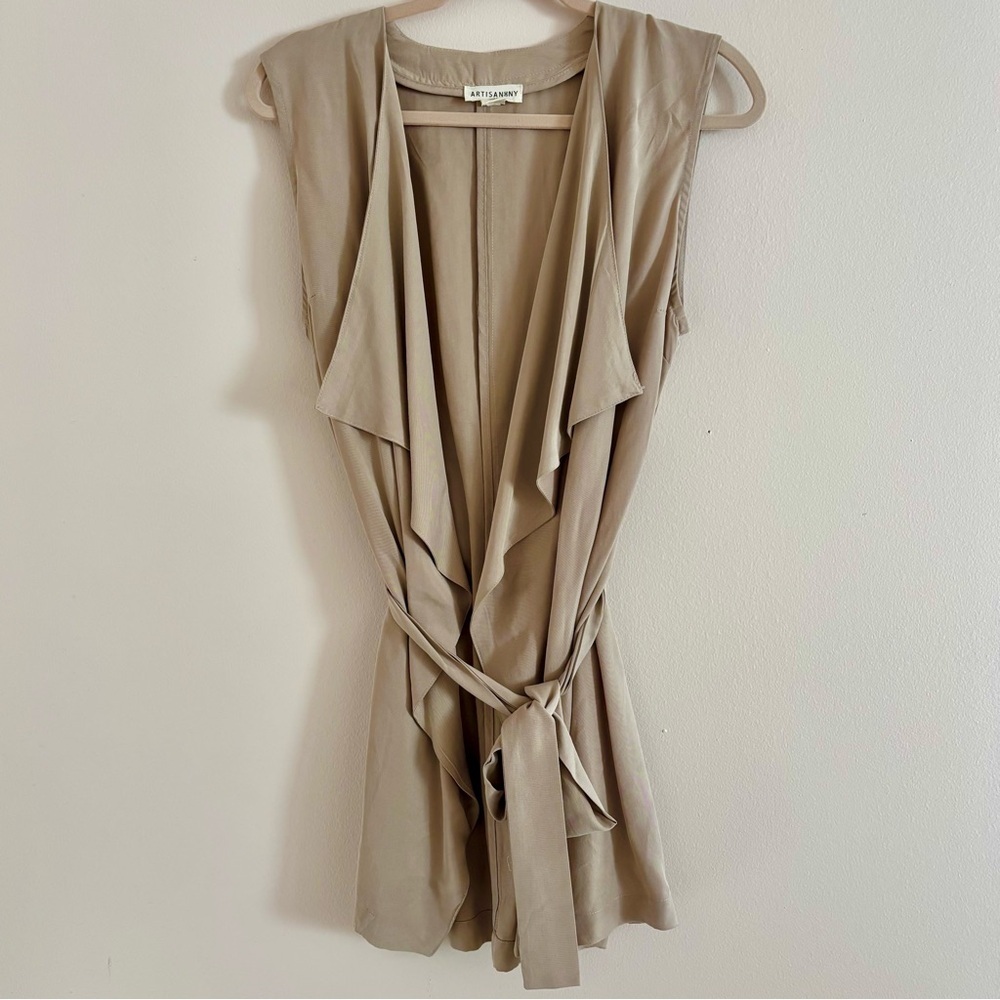 Anthropologie Artisan NY Sleeveless Belted Duster Cream Beige L NWT - Picture 2 of 6